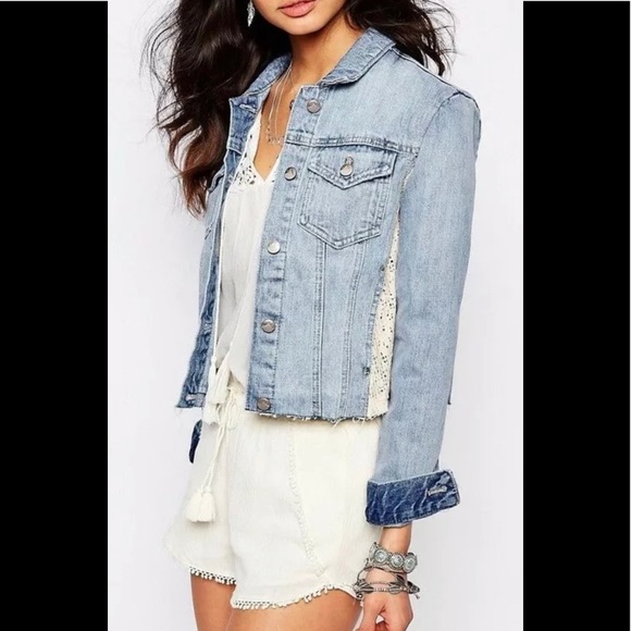 Free People Jackets & Blazers - Free People Lace Panel Jean Jacket Sz S